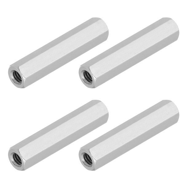 Uxcell 1/4"-20 UNC 304 Acero Inoxidable Tuercas de Acoplamiento Hexagonales, 4 Piezas 2" de Longitud Totalmente Roscadas Conector de Acoplamiento de Varilla Sujetadores, Tono Plateado