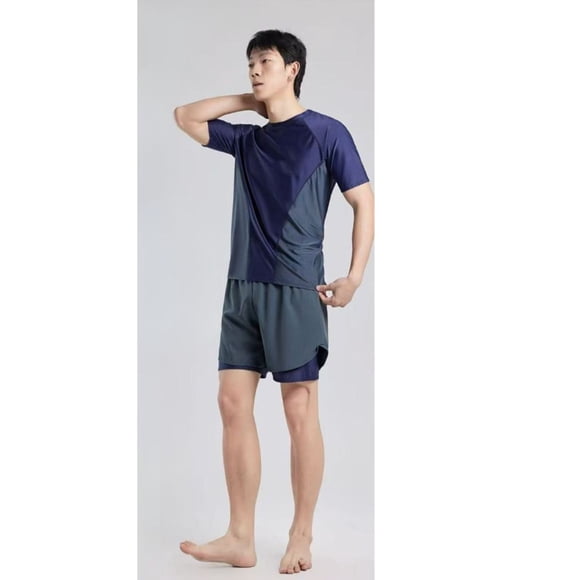 Conjunto De Baño Hombre Short Polera Y Gorro Secado Rápido 8001
