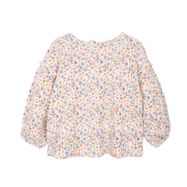 Polera Bebé Niña Manga Larga Floral Terracota