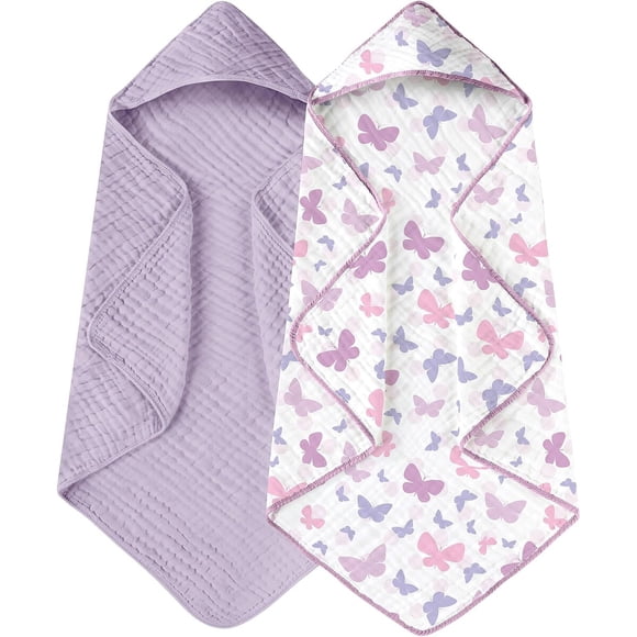 Yoofoss Hooded Baby Bath Towels 2 Pack 100 Muslin Organic Cotton