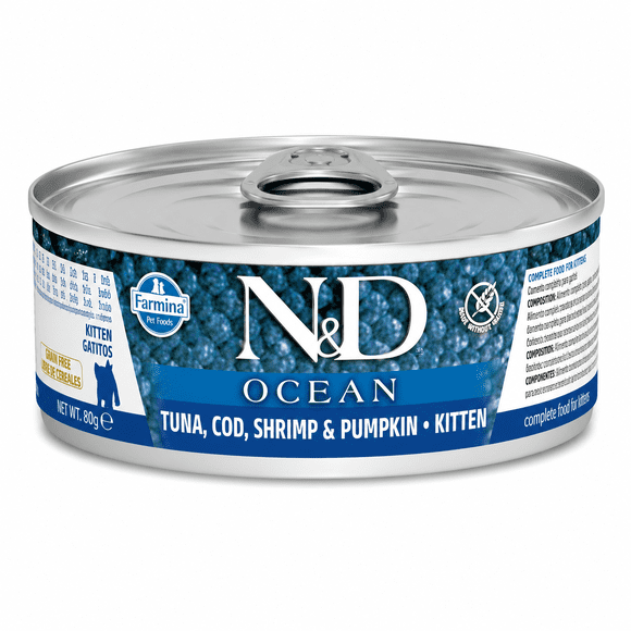 N&D Ocean Kitten Tuna Cod Shrimp & Pumpkin Alimento Húmedo para Gatitos 80 g