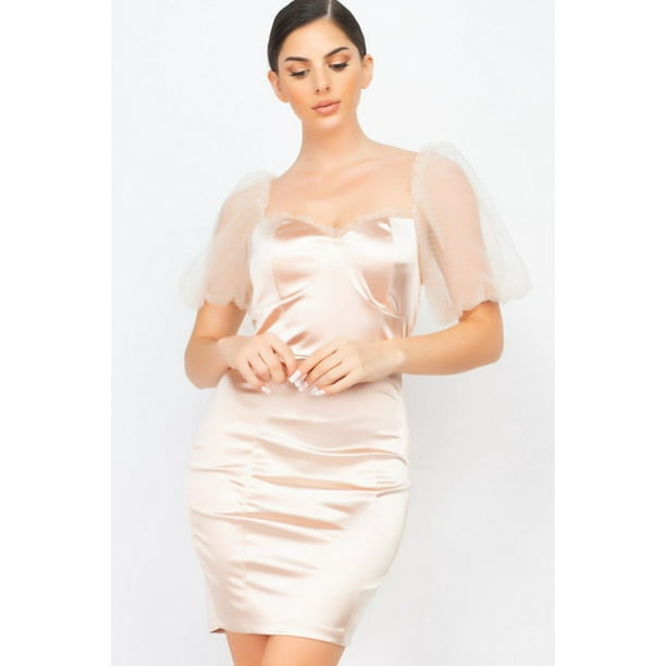 Minivestido con Cremallera en la Espalda, Mangas de Encaje