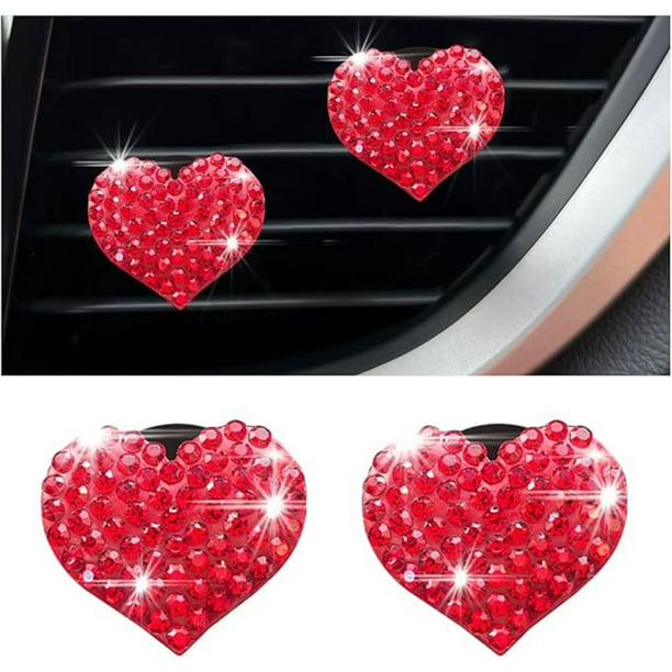Clip de ventilación para ambientadores de automóviles, diseño exterior amoroso, diamantes de imitación de vidrio, decoración interior brillante del automóvil, hermosos accesorios para mujeres y niñas