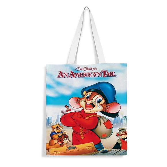 An American Tail Bolso de tela con estampado de lienzo para mujer, bolsa de compras reutilizable y estética, con cremallera interior, regalo para mujer,40*40cm.