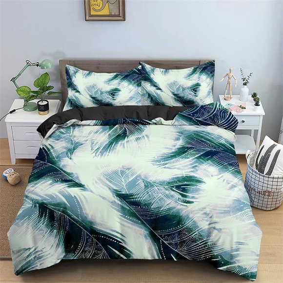Feathers Pattern Bedding SetDuvet Cover Comforter Bed Set Quilt Cover Pillowcase Boys Girls Adultse