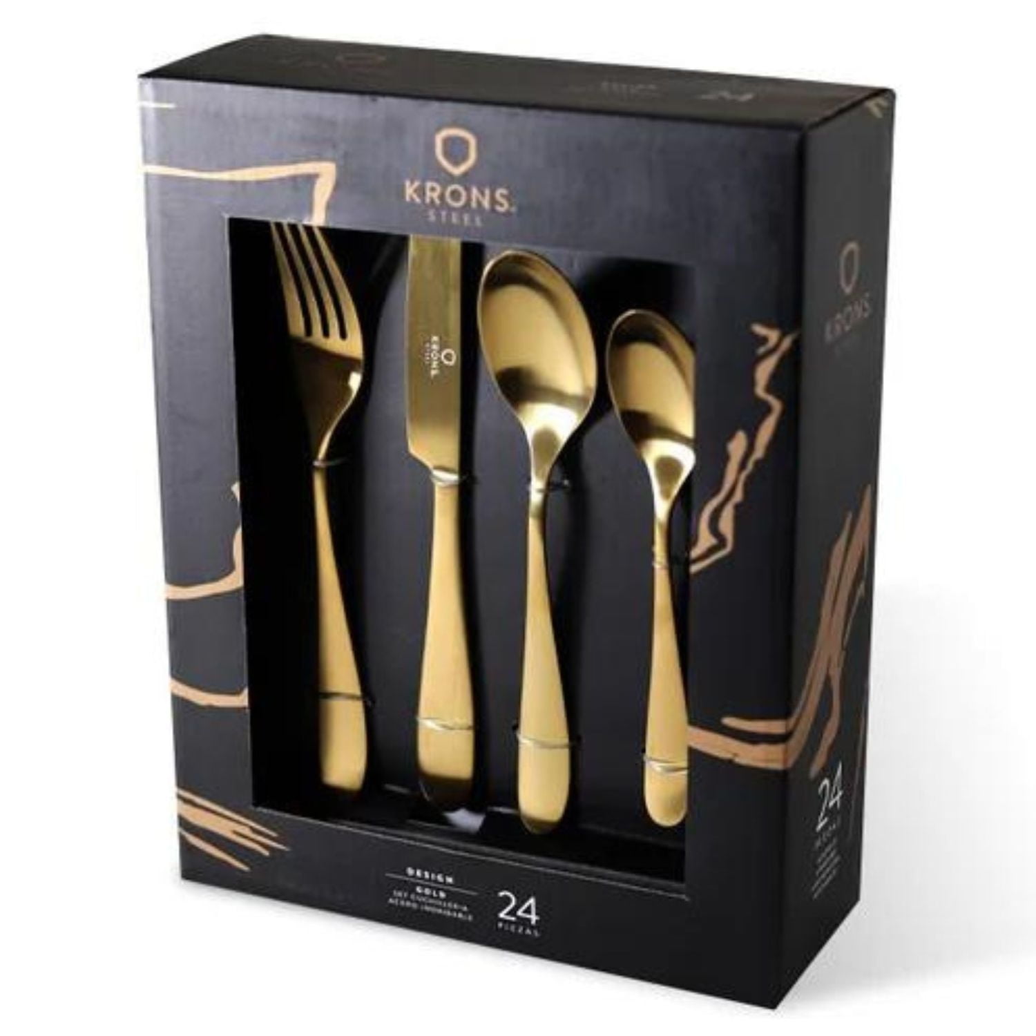Set Cubiertos 24 Pzs Gold Krons Acero Inox Set Cuchilleria