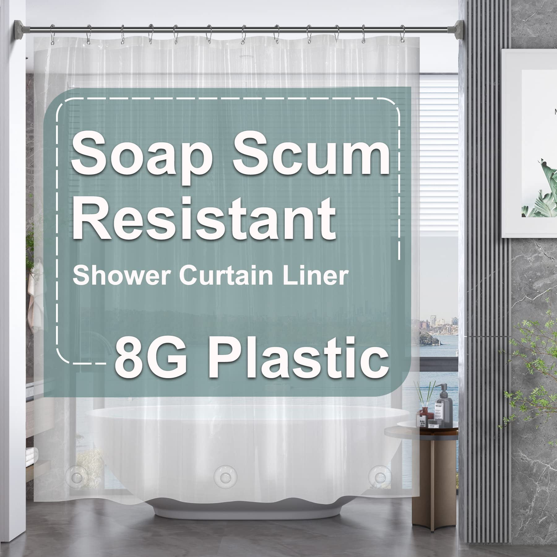 Cortina De Ducha Amazerbath De Plástico, 213 Cm De Largo, Transparente, 180 X 213 Cm