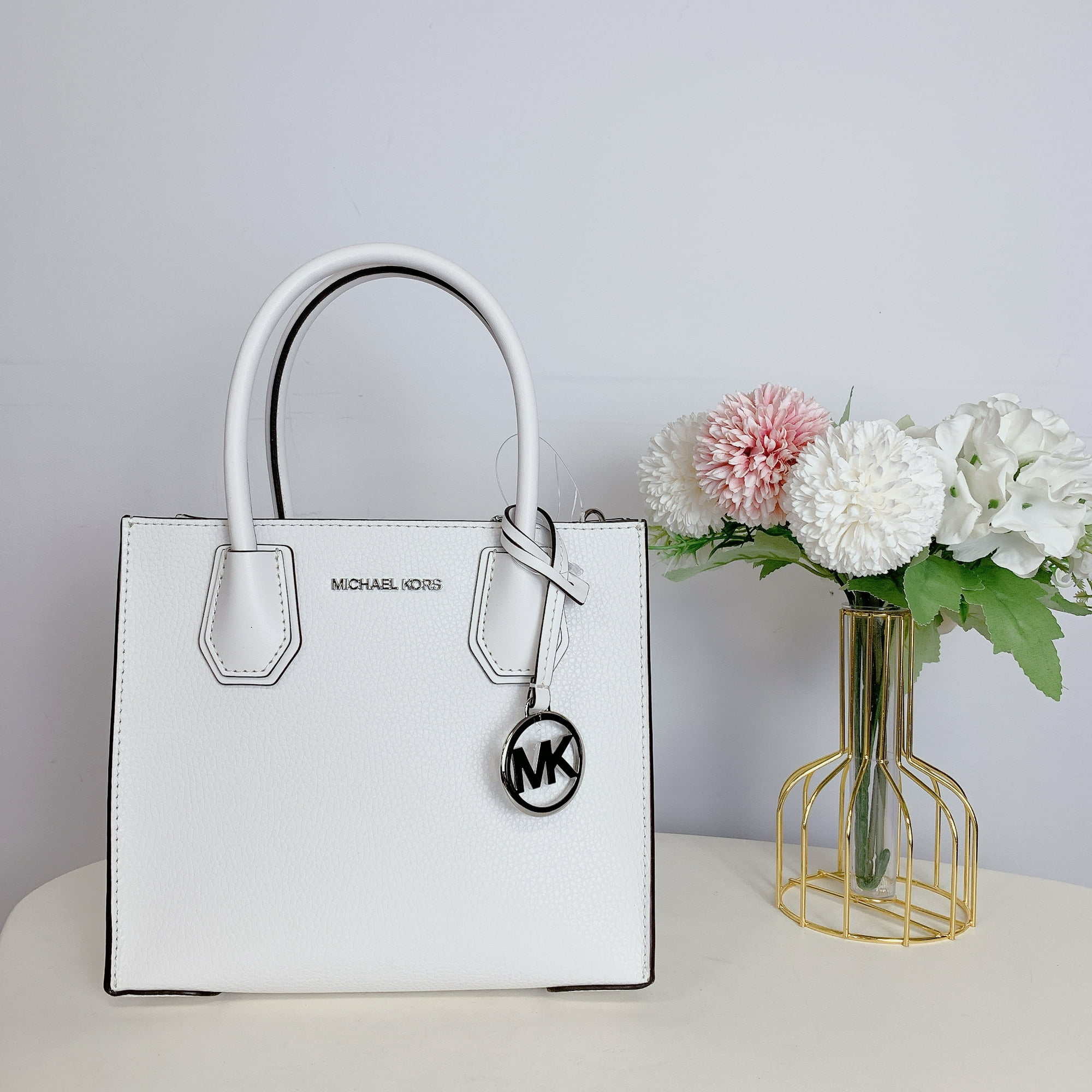 Cartera Michael Kors 35f3sm9m2l Mercer Crossbody Mediana De Piel Granulada En Blanco Óptico