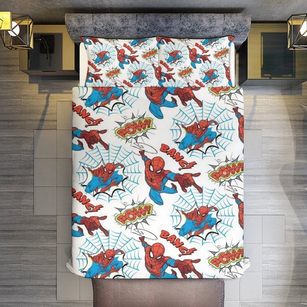 Cute Spider-Man 3 Piece Sets Full/Queen Size - Reversible Microfiber Quilts with 2 Shams Soft Lightweight Bedspread Coverlet Comforter for All Season Bed Sheets