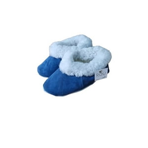 Rou - Pantufla De Lana Natural Y Reno Azúl