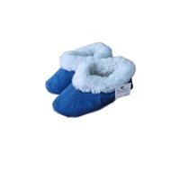 Rou - Pantufla De Lana Natural Y Reno Azúl