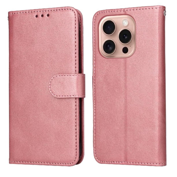 Funda Billetera para iPhone 16 Pro con Porta Tarjetas y Soporte Ajustable Rosa