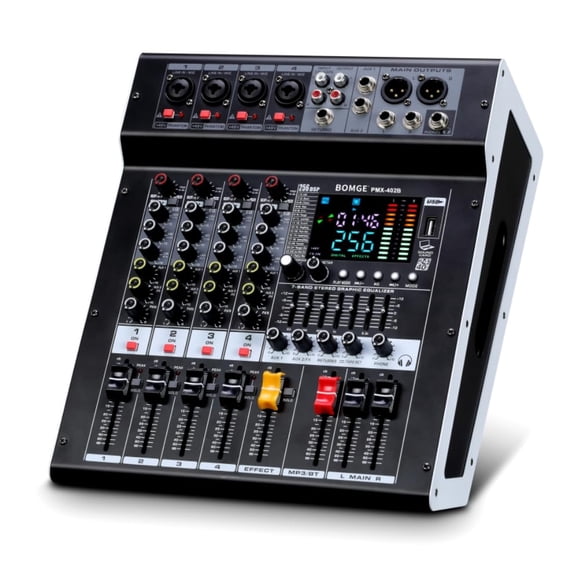 Mezclador de interfaz de audio BOMGE de 4 canales con 256 DSP, Bluetooth Phantom Power de 48 V, ampl
