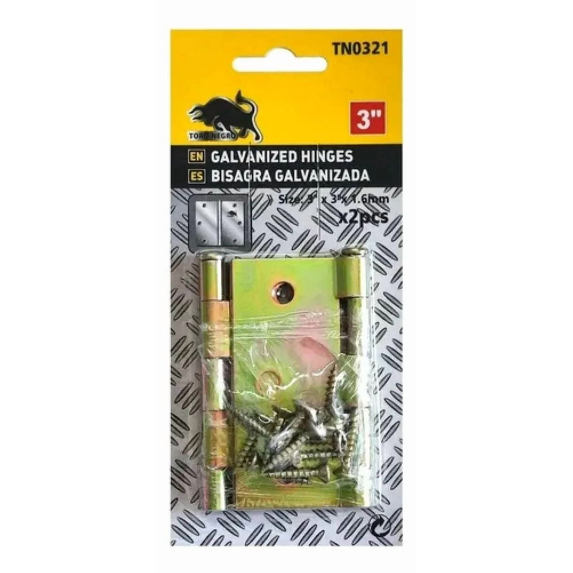 Metalfer - 2 Bisagra Galvanizada Zincada 2pcs 3 Pulgadas + 12 Tornillos