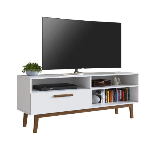 Rack de TV hasta 55" Be Design 4 Espacios Blanco - Estilo Escandinavo Retro (136x58.8x37.7 cm)
