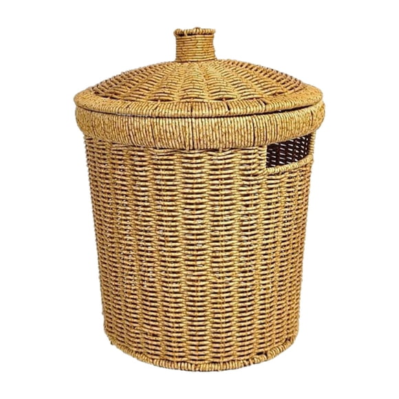 Cesta de lavandería tejida a mano con tapa, estilo nórdico, ideal para guardar juguetes y otros artículos de aseo. Perfecta para el salón o la habitac M