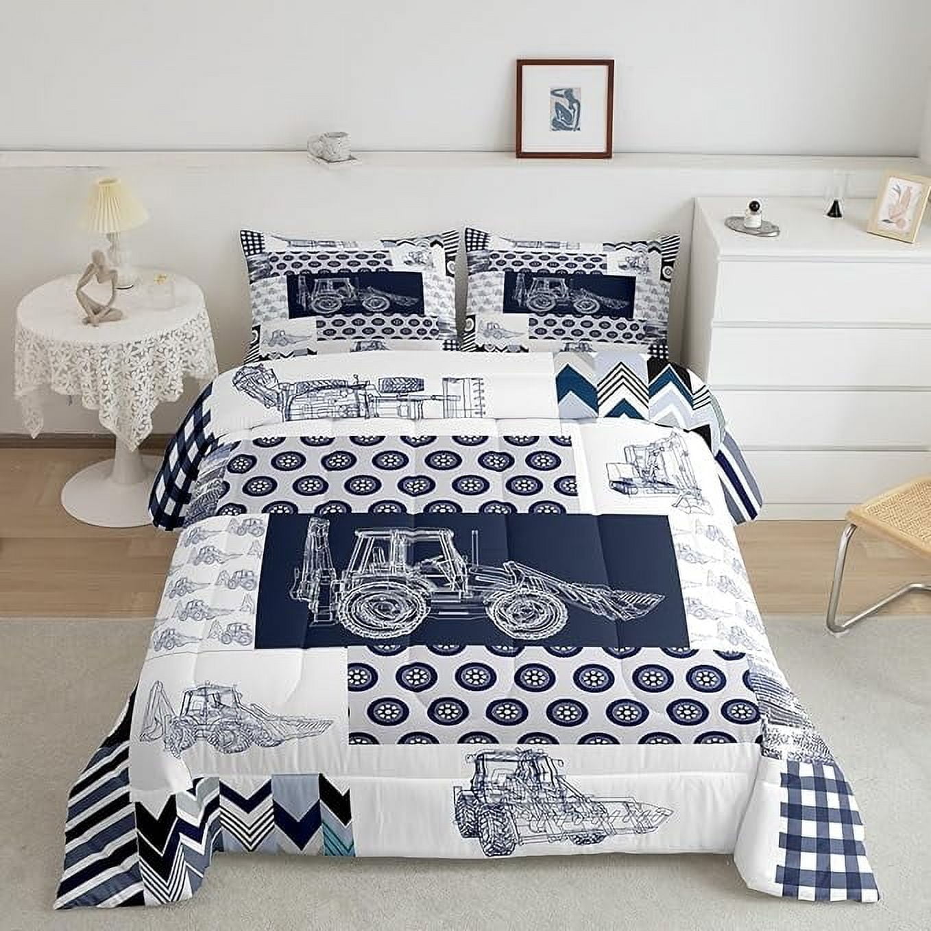 Milsleep - Juego De Edredón Infantil De Construcción De Tamaño Completo Equipo De Camiones Juego De Cama Para Niños