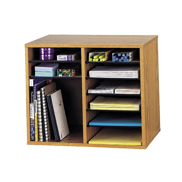 Organizador de literatura Safco Wood con 12 compartimentos, color marrón