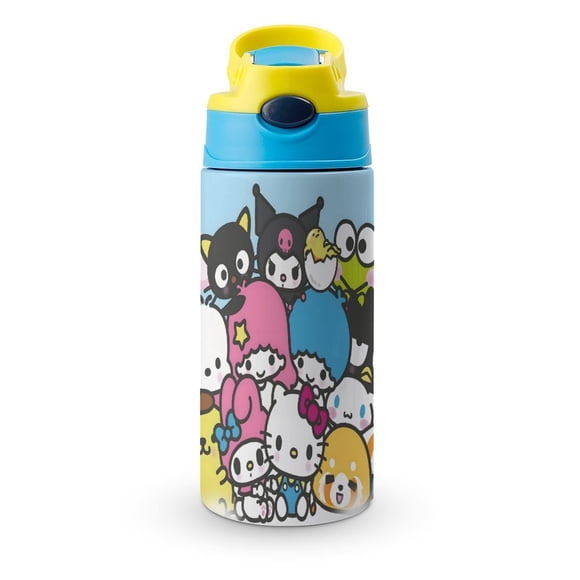 Sanrio Botella de Agua con Tapa Pop Top de Un Toque, Acero Inoxidable, a Prueba de Fugas, para Deportes, Botella Infantil azul 12 oz