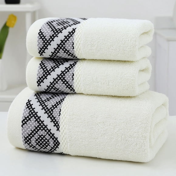Set 3 Toallas De Baño 100% Algodón Bordadas Cuerpo Y Manos Blanco