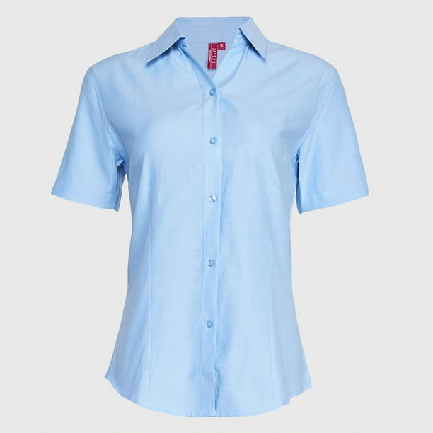 Blusa Oxford Cuello V M/C celeste XXL
