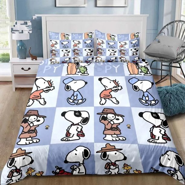 Snoopy Bedding Set,Cartoon Cute Dog Quilt Cover,Bedroom Decor for Kids, Queen King Size Bedding Set,boys Girls gift Bed Sheets