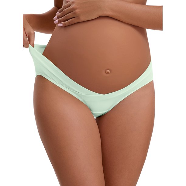 INSPIRE CHIC Ropa interior clásica de maternidad de cintura baja de algodón para mujeres, ropa interior de embarazo L Verde claro