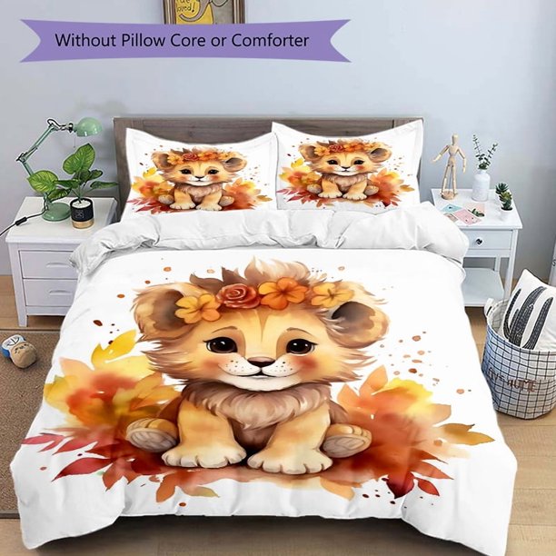 Set of 3 Adorable Lion Print Covers Featuring Ultra-Soft Breathable And Cozy Bedding with a Chic Design Perfect for Decorating Bedrooms And Guest Rooms Includin