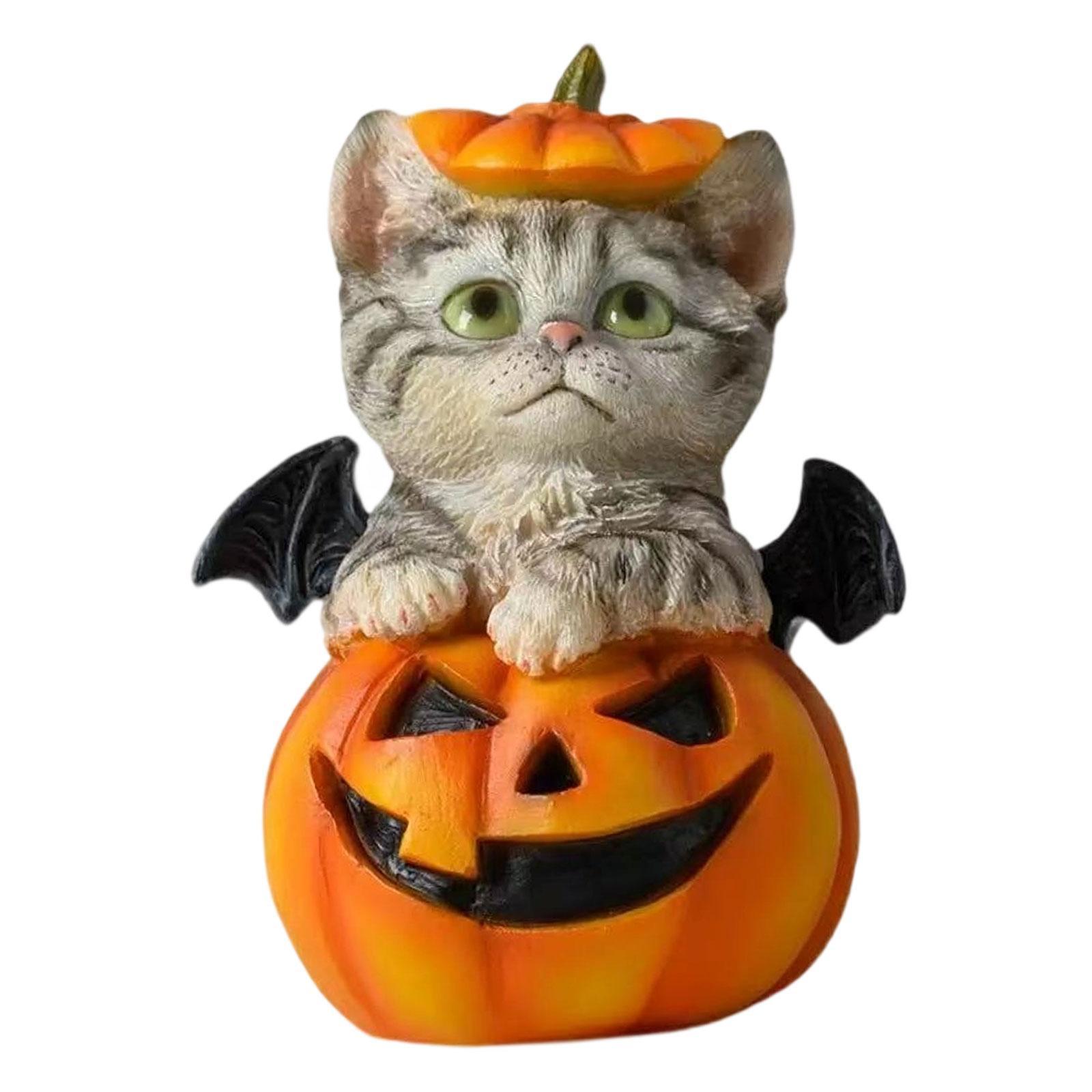Bothyi - Estatua De Gato Con Forma De Calabaza De Halloween Para Estantería, Centro De Mesa De Sala De Estar