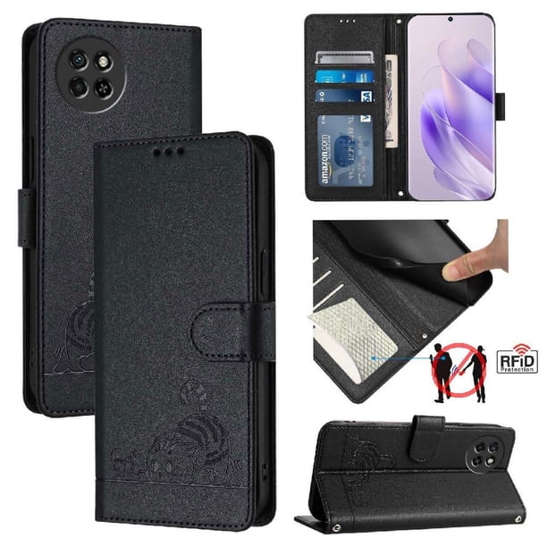 Funda tipo cartera FOXDOCK para itel S23 con soporte, ranuras, RFID, diseño de gato