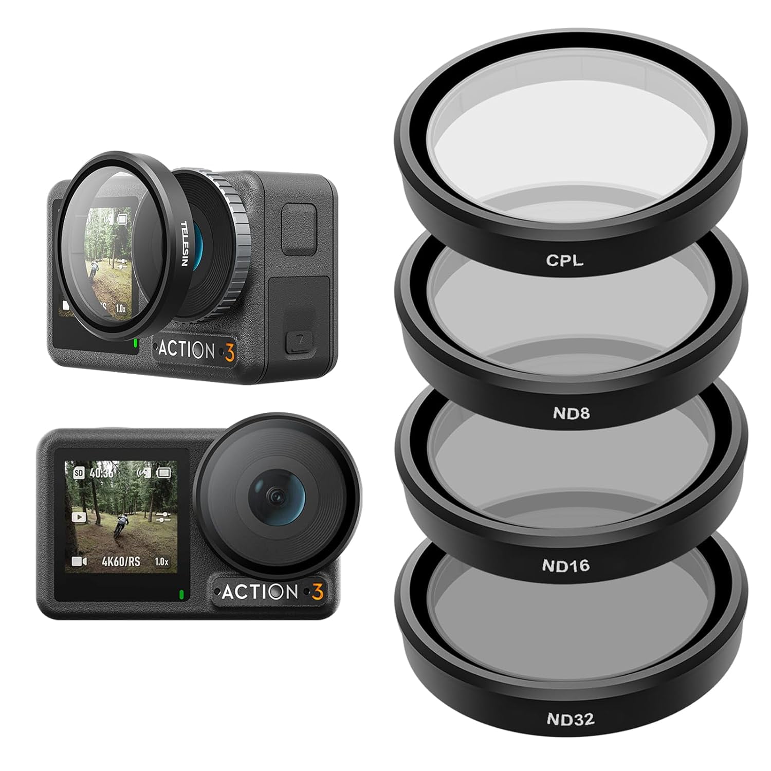 4 Filtros Para Dji Osmo Action 3/4/5 - Cpl+nd8/16/32 Telesin