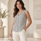 thumbnail image 2 of Polera Mujer Rayada Sin Mangas Cuello V Con Botones negro Talla Única, 2 of 3