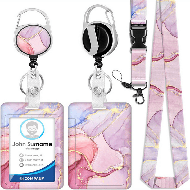 Cordones para credenciales de identificación, bonito portacredencial con clip retráctil, etiqueta de nombre de trabajo, cordón desprendible, estuche protector vertical para tarjetas de identificación