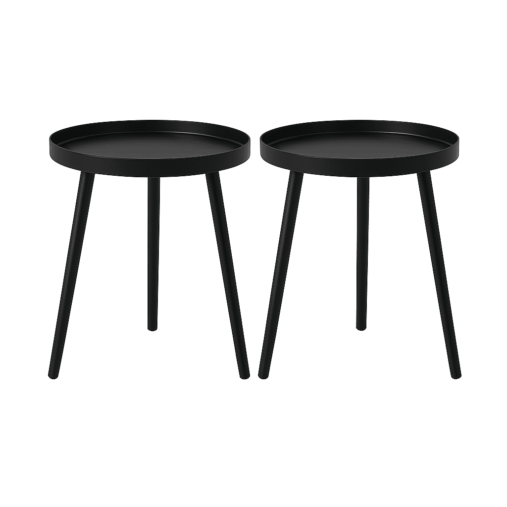 Moboi - Pack 2 Mesas Auxiliar Centro Metalica Redonda 42x42x45cm Negro