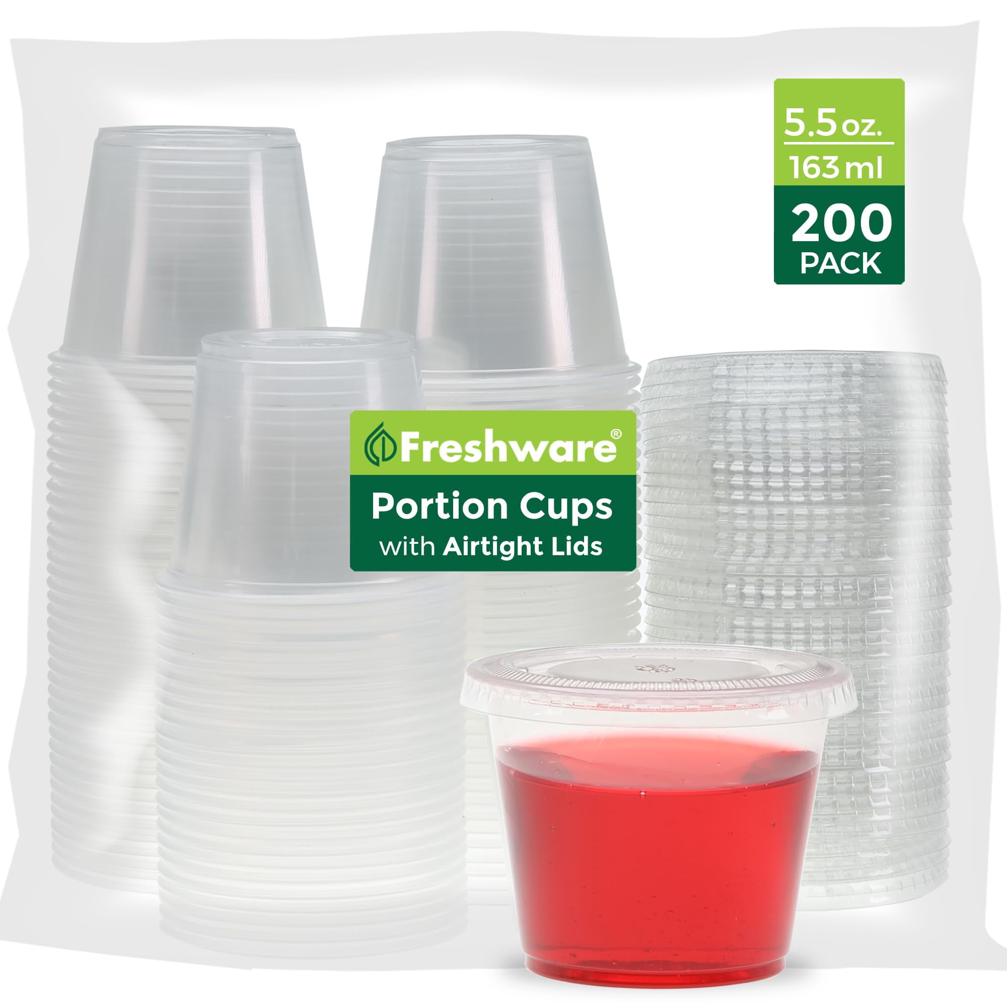 Vasos De Plástico Para Porciones Con Tapa Freshware, 160 Ml [200 Juegos]