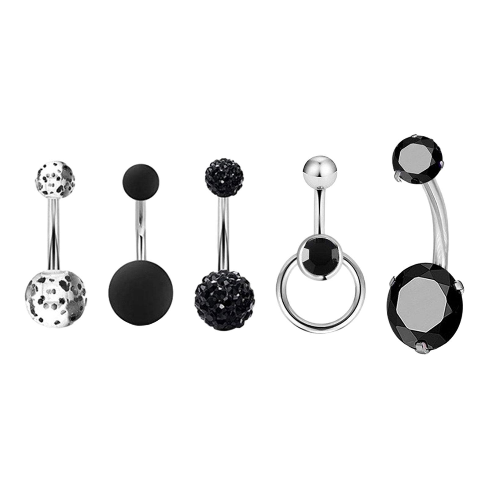 Ioensy - 5 Anillos Para Ombligo Para Mujer, 1,6 Mm, Acero Inoxidable, Joyería Para Piercing De Ombligo, Color Negro