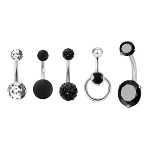 Ioensy - 5 Anillos Para Ombligo Para Mujer, 1,6 Mm, Acero Inoxidable, Joyería Para Piercing De Ombligo, Color Negro