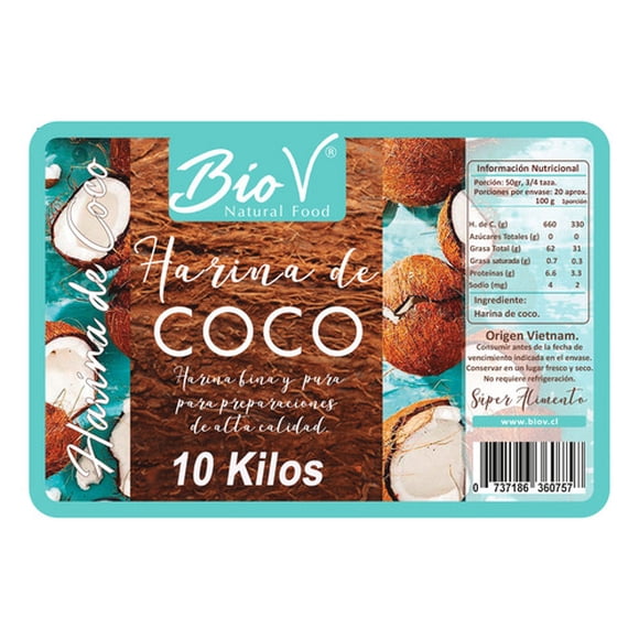 Harina De Coco 10kg Sin Gluten Baja En Carbohidrato Biov