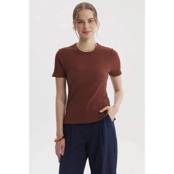 Polera Mujer Lisa Rib Café Oscuro