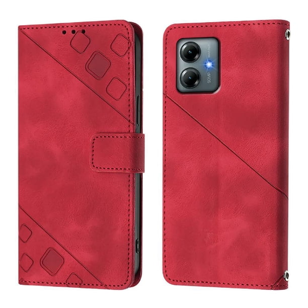 Funda Cartera para Motorola Moto G Play 2025 con Soporte y Ranuras, Resistente a Golpes y Rayones Rojo
