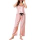 thumbnail image 2 of INSPIRE CHIC Conjuntos de pijama de satén para mujer de regreso a clases, top de cami, pantalones palazzo con antifaz para dormir, 3 piezas de ropa de dormir sedosa, L Rosa, 2 of 6