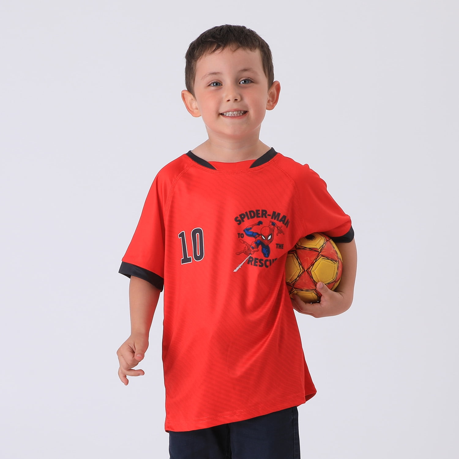 Polera Manga Corta Niño Rojo Fútbol Spiderman Marvel