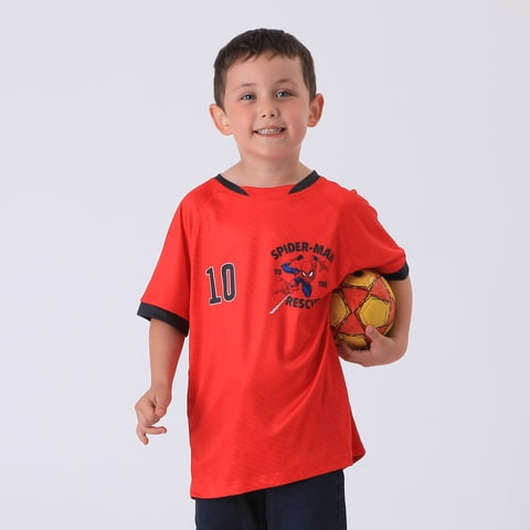 Polera Manga Corta Niño Rojo Fútbol Spiderman Marvel