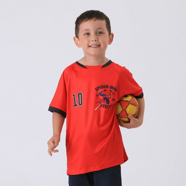 Polera Manga Corta Niño Rojo Fútbol Spiderman Marvel
