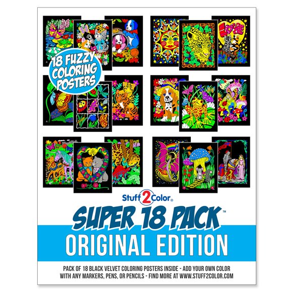 Super Pack de pósteres para colorear Stuff2Color Fuzzy Velvet, 18 unidades