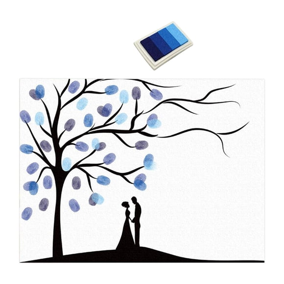 Lienzo de dactilares Libro de visitas de boda único aniversario versátiles Crafting Hermoso telón de fondo Decoración de graffiti de bricolaje Azul