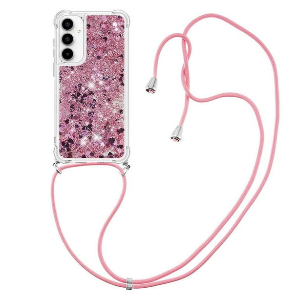 Funda FOXDOCK para Samsung Galaxy A55 con Cuerda Ajustable, Brillo Líquido, Protección Antigolpes y Lente – Ideal para Regalo