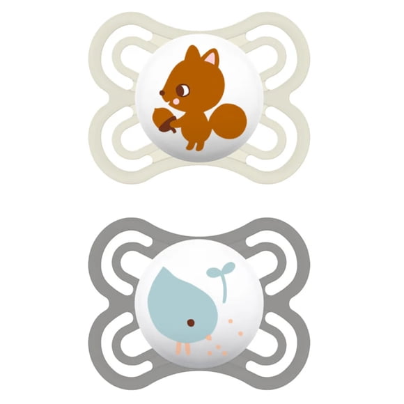 2 Chupetes de Silicona SkinSoft MAM Perfect con Caja Esterilizadora, 0-6m+ Neutro Brillante