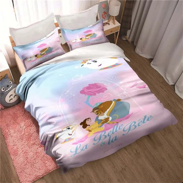 Bedding Set Beauty and the Beast Duvet Cover Boy Girl Kids Gift Cartoon Duvet Cover Pillow Cover Cute Home Bedroom Bed Sheets