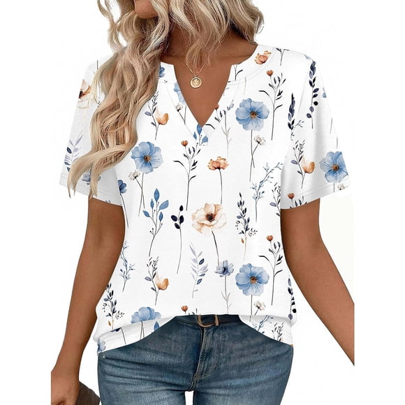 Blusa Zeagoo Mujer Cuello V Manga Corta Bajo Asimétrico